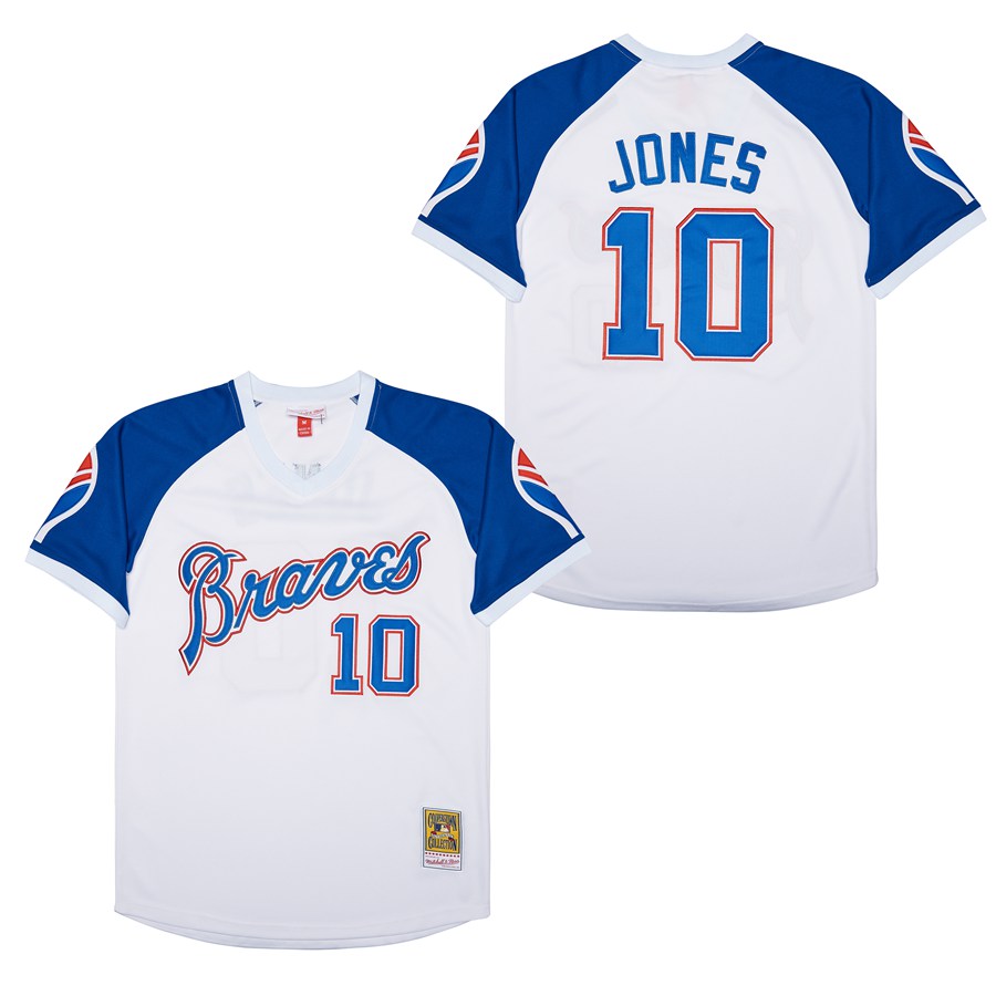 Men Atlanta Braves 10 Jones white Game 2022 throwback MLB Jersey